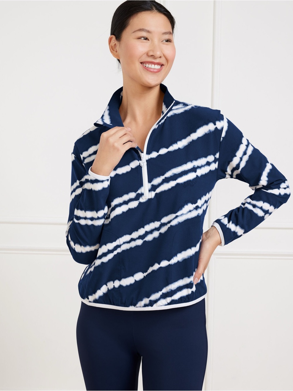 T by Talbots Aurora Lines Half Zip Pullover Navy White 3X Lightweight Fall Coat